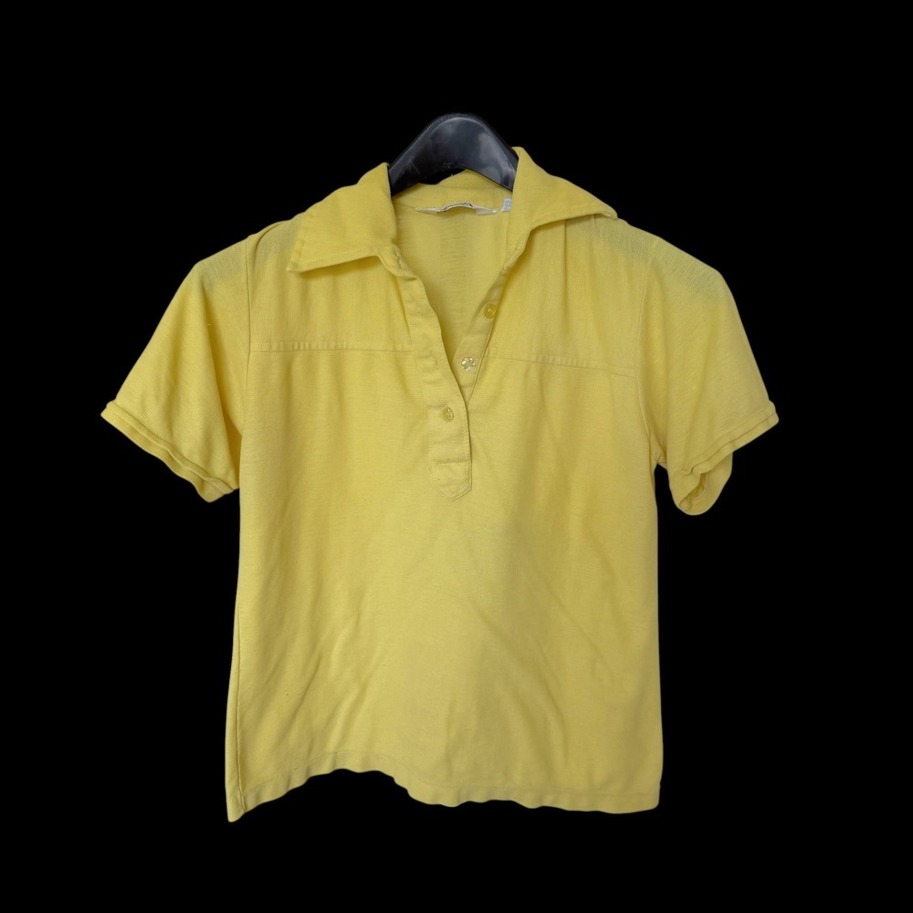 Vintage David Smith Yellow‎ Short Sleeve Polo Shirt Womens Size 12 Pique Knit
